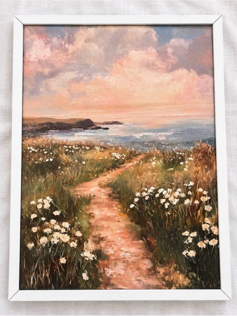 Coastal Pathway Landscape Wall Art - Pink and Green